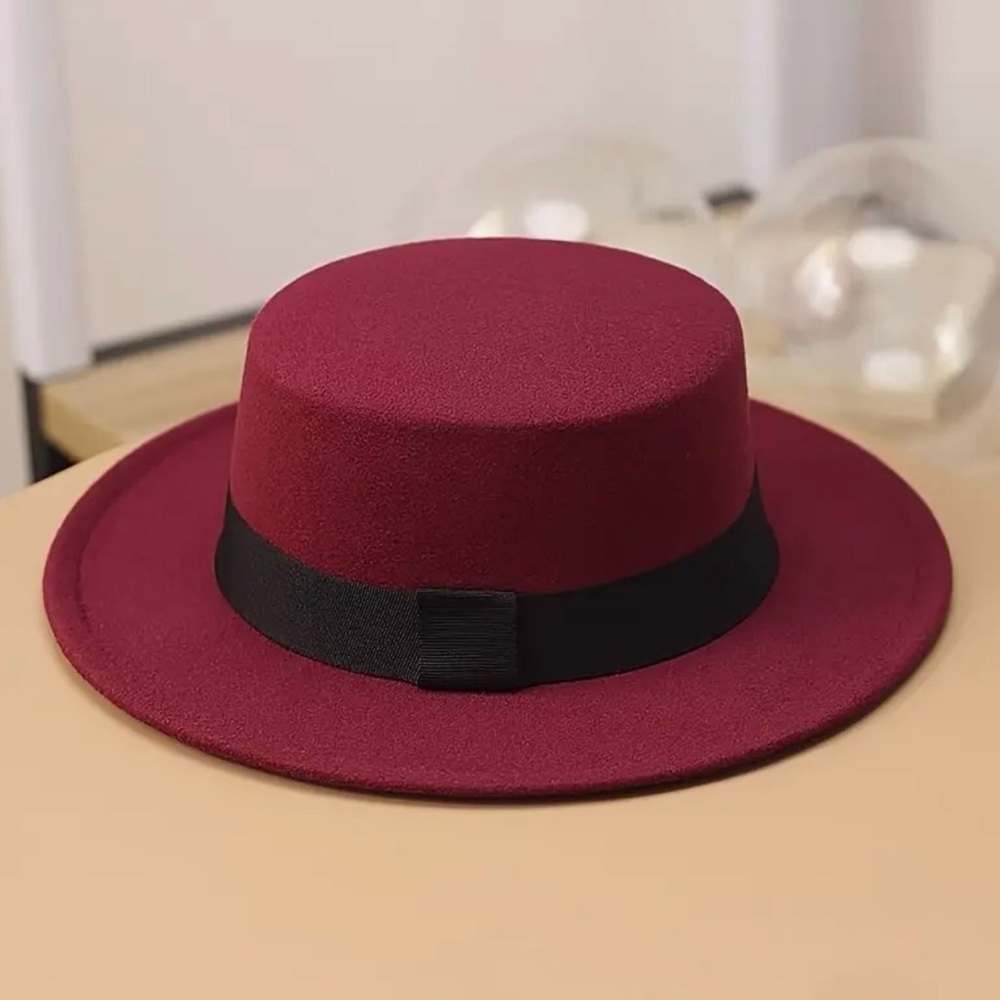 Stylish Burgundy Felt Roomed Jazz Hat Fedora Cap with Black Band